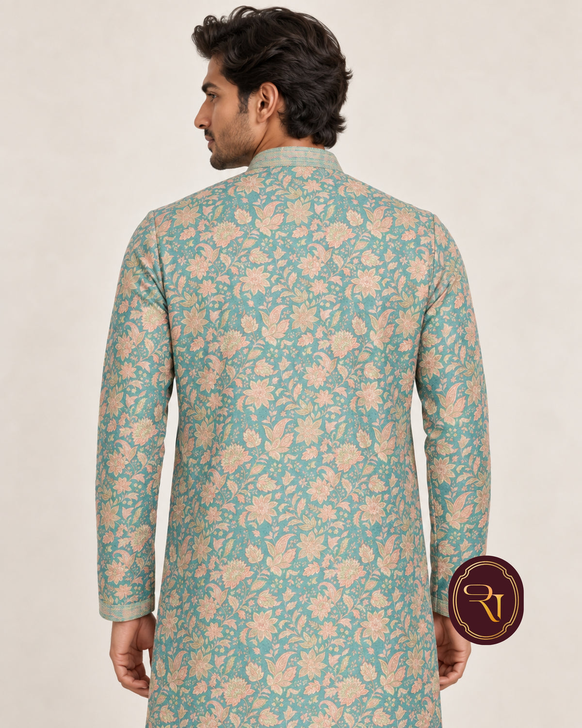 Shahanai Men's Chikankari Digital Print Kurta