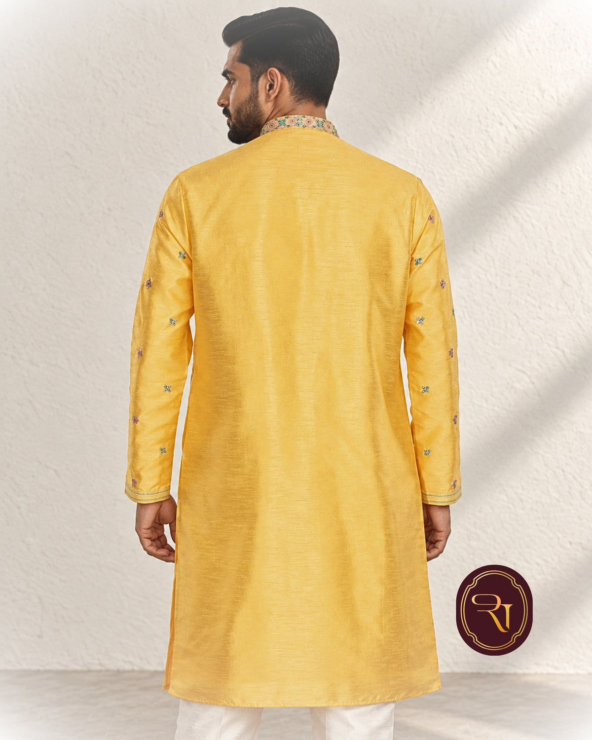 Shahanai Men's Silk Kurta with Machine and Hand Work