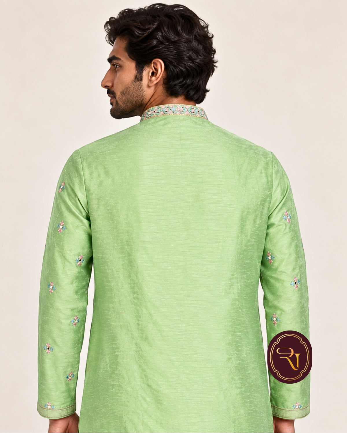 Shahanai Men's Silk Kurta with Machine and Hand Work