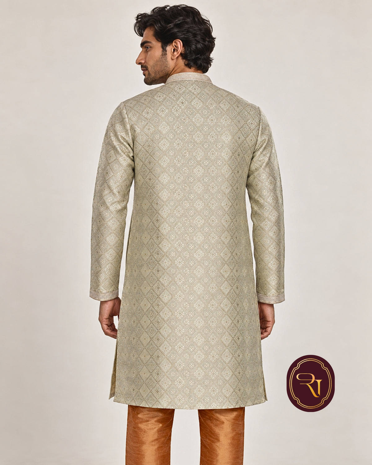 Shahanai Men's Pure Banarasi Self-Textured Kurta