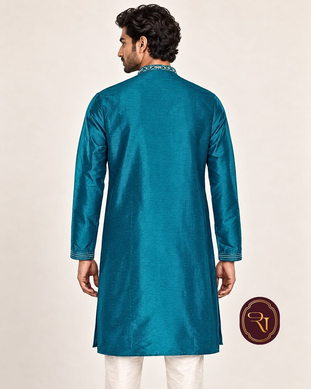 Shahanai Men's Silk Kurta with Machine and Hand Work