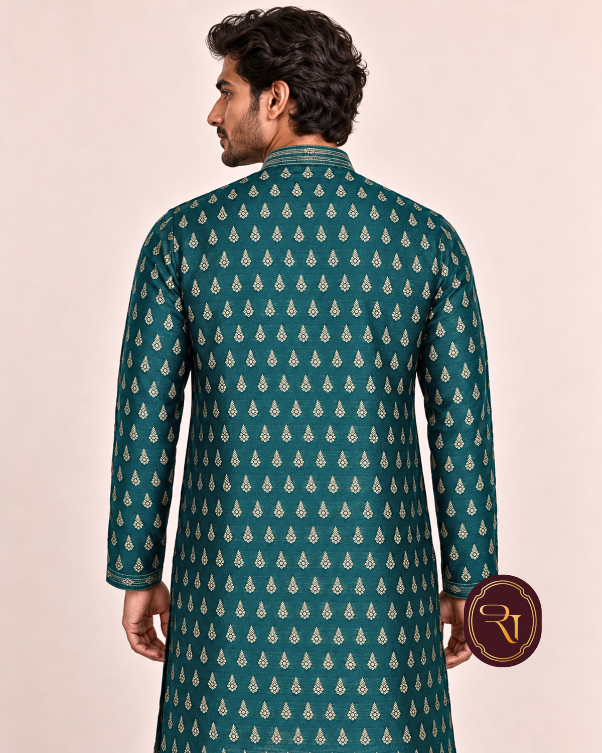 Shahanai Men's Pure Banarasi Self-Textured Kurta