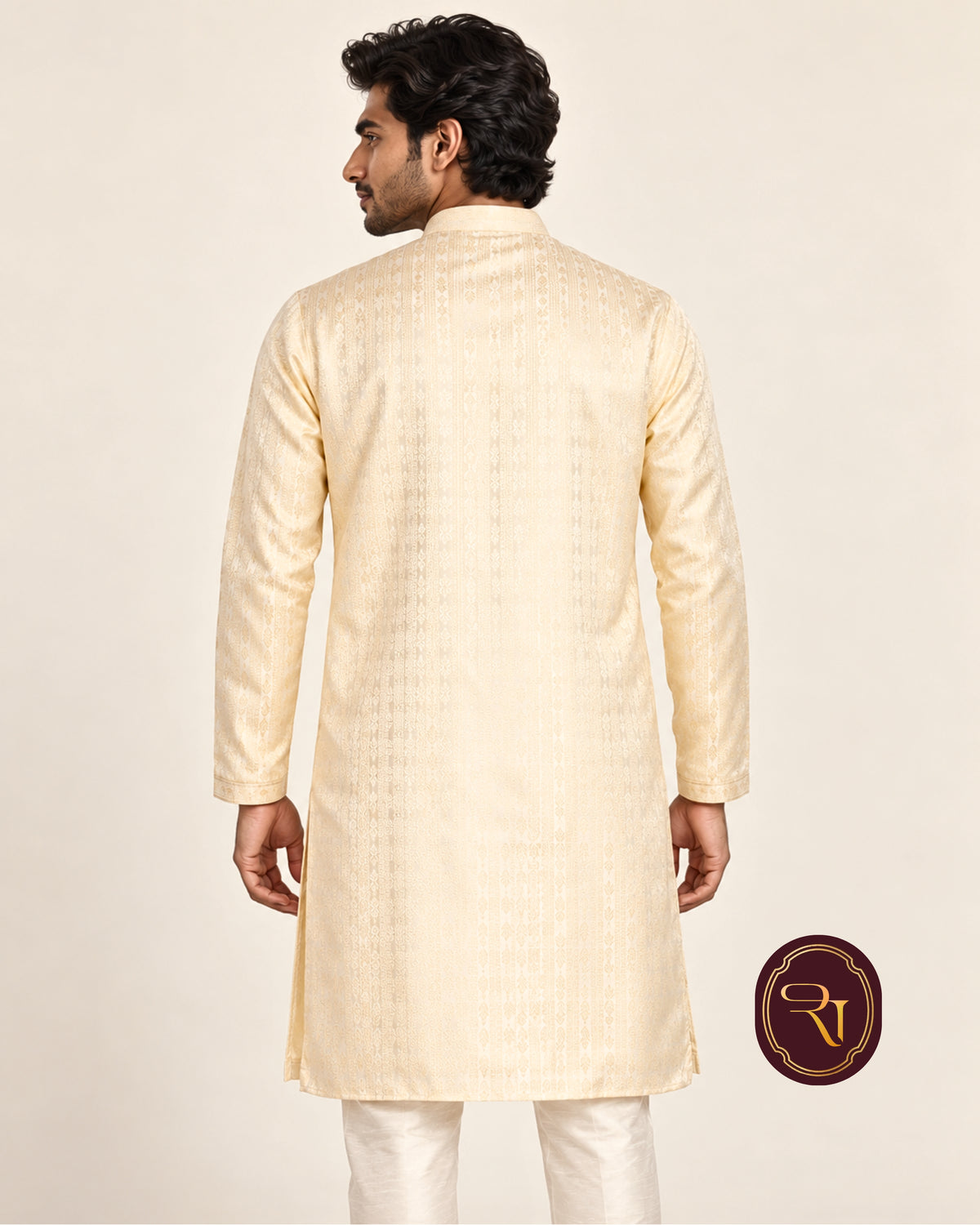Shahanai Men's Silk Kurta with Machine and Hand Work