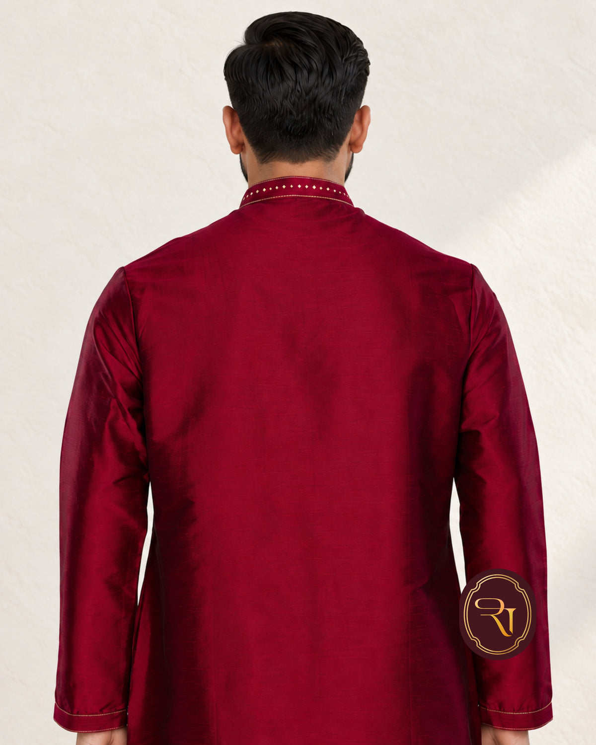 Shahanai Men's Silk Kurta with Machine and Hand Work