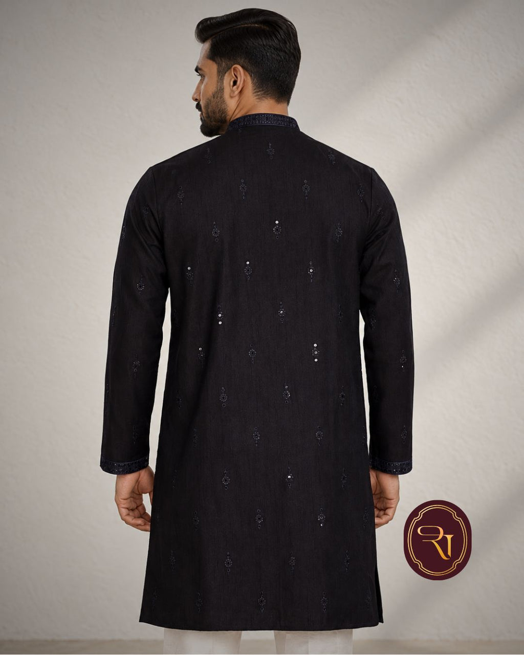Shahanai Men's Silk Kurta with Allover Heavy Work