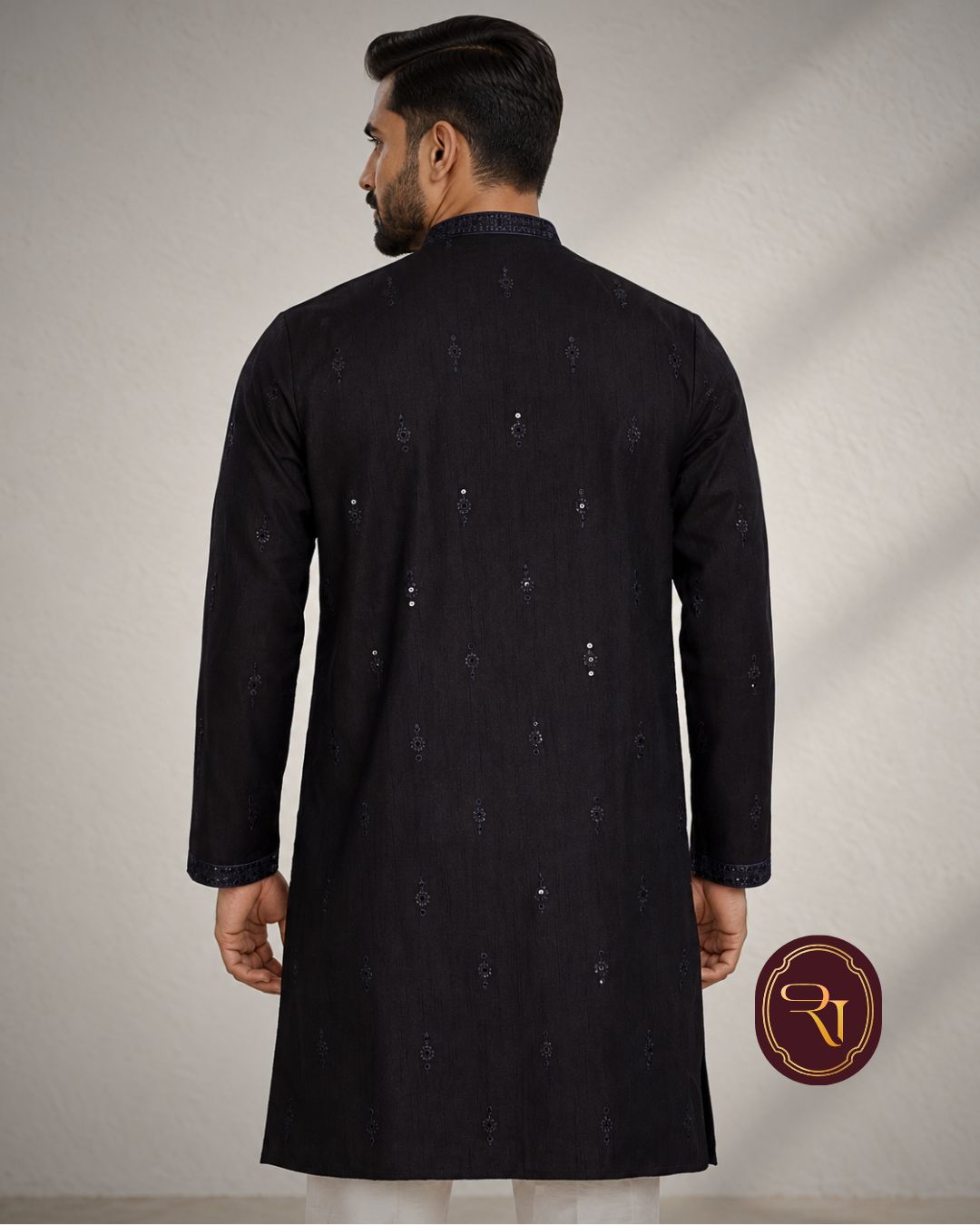 Shahanai Men's Silk Kurta with Allover Heavy Work