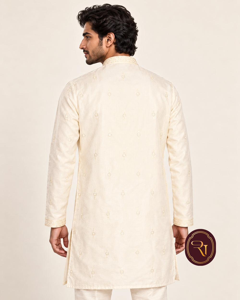 Shahanai Men's Silk Kurta with Allover Heavy Work