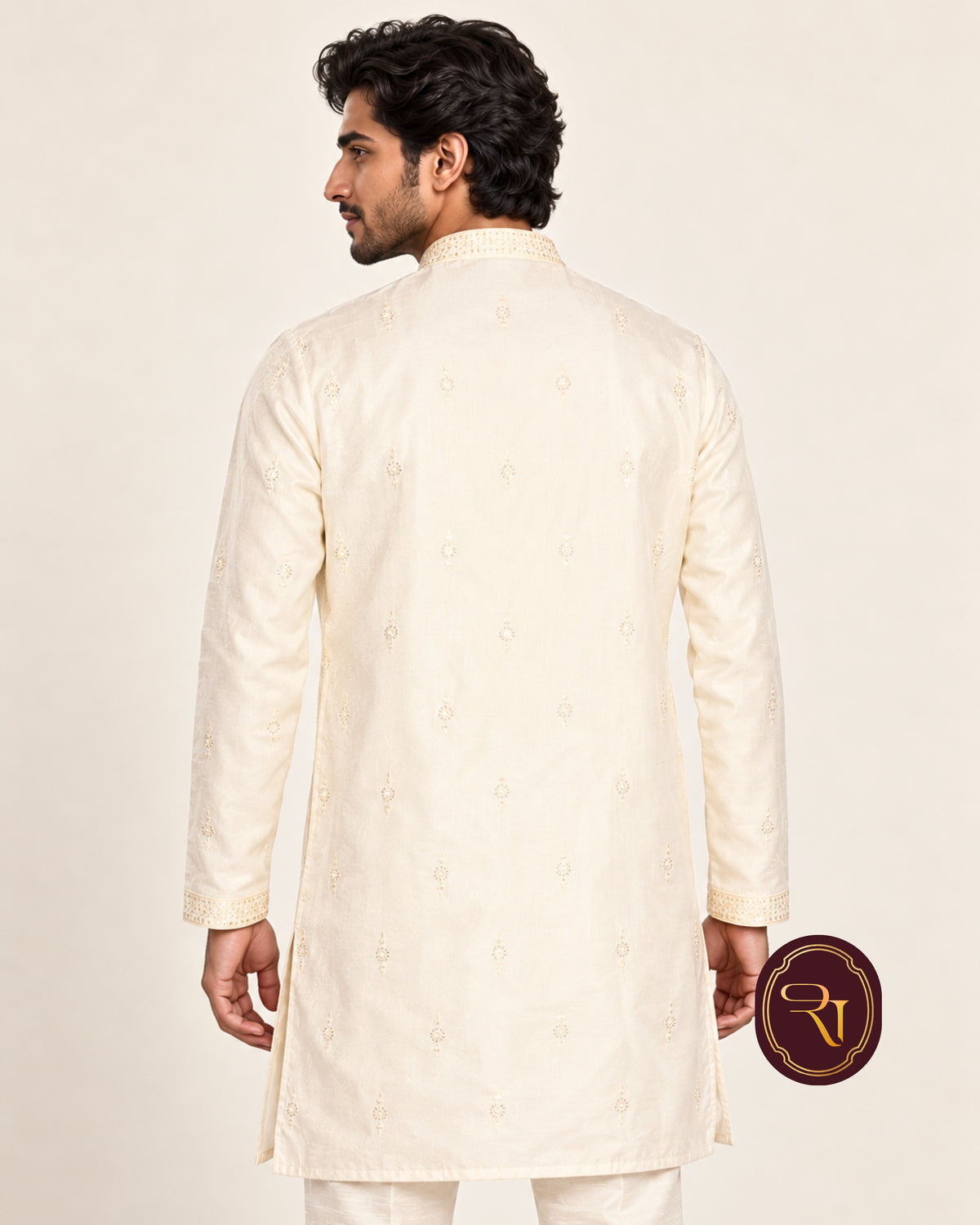 Shahanai Men's Silk Kurta with Allover Heavy Work