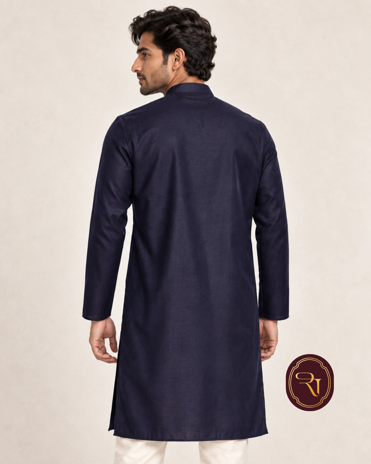 Shahanai Men's Pure Cotton Navy Blue Kurta