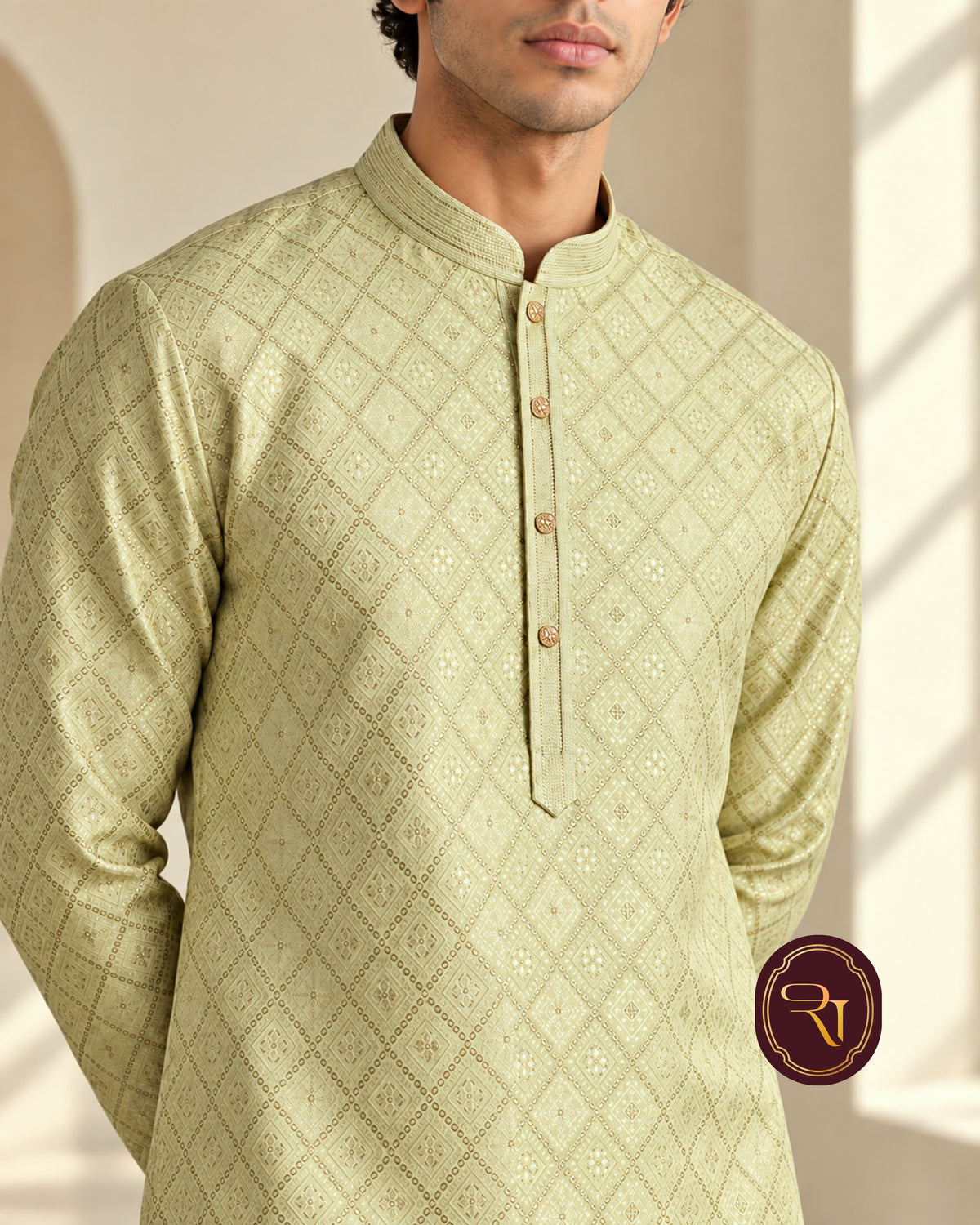 Shahanai Men's Pure Banarasi Self-Textured Kurta