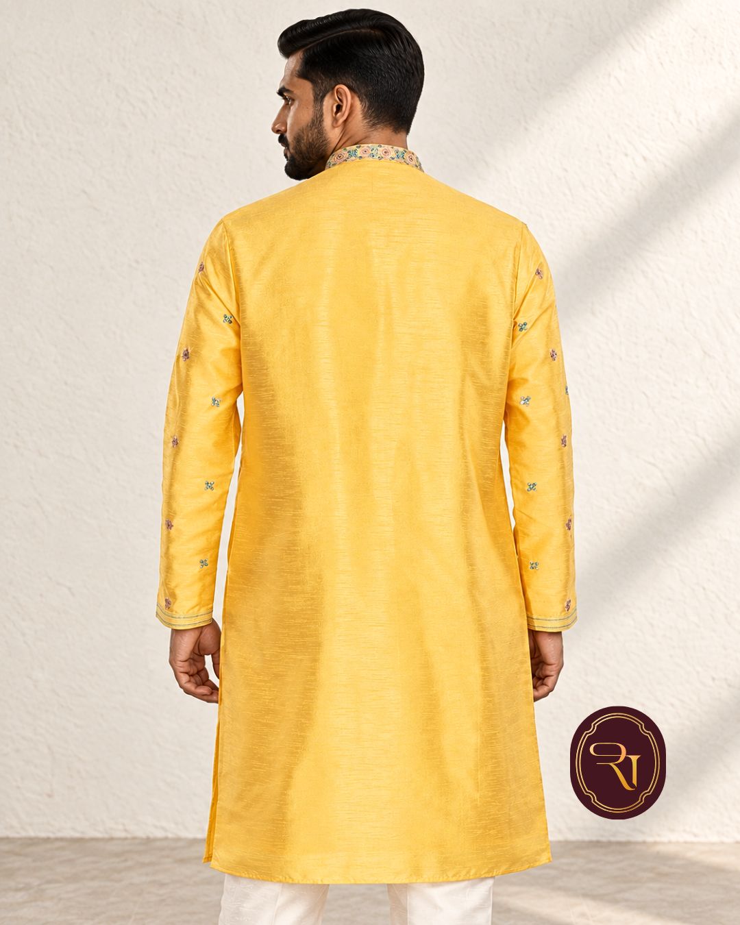 Shahanai Men's Silk Kurta with Machine and Hand Work