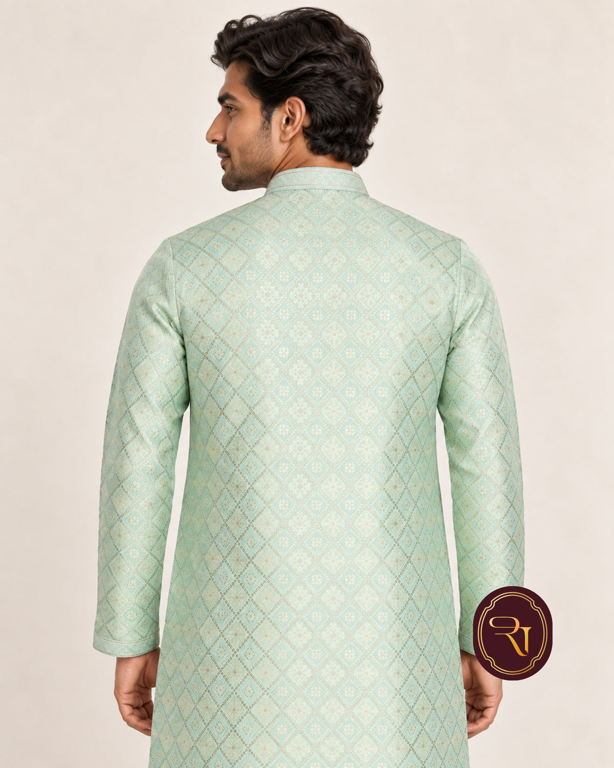 Shahanai Men's Pure Banarasi Self-Textured Kurta