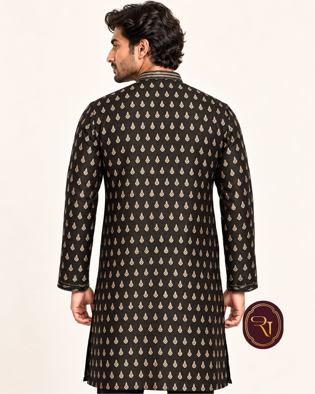 Shahanai Men's Pure Banarasi Self-Textured Kurta