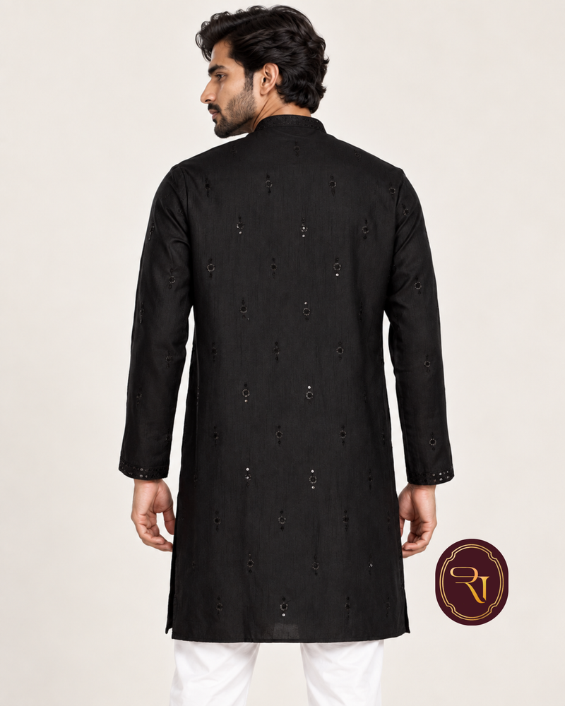 Shahanai Men's Silk Kurta with Allover Heavy Work