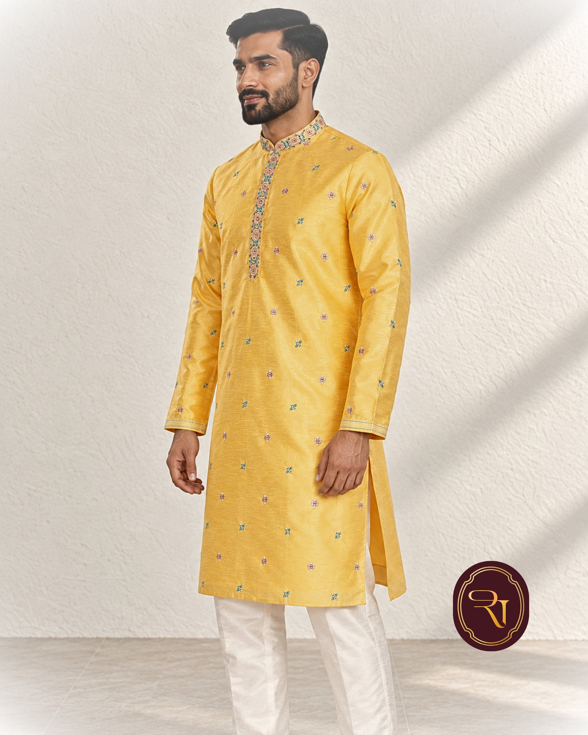 Shahanai Men's Silk Kurta with Machine and Hand Work