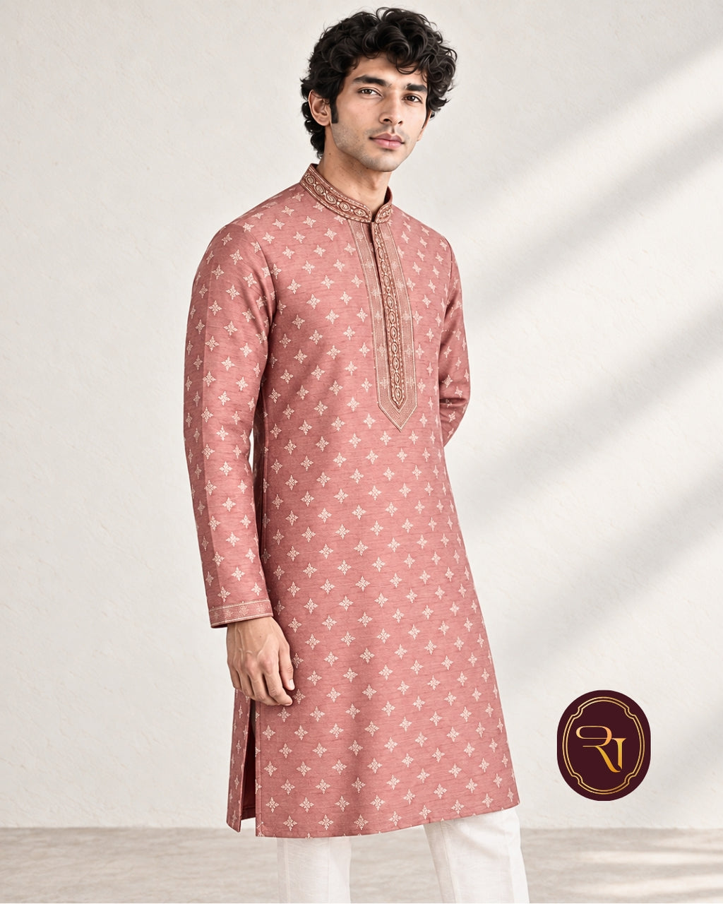 Shahanai Men's Pure Banarasi Self-Textured Kurta