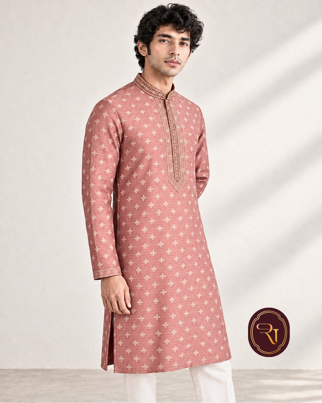 Shahanai Men's Pure Banarasi Self-Textured Kurta