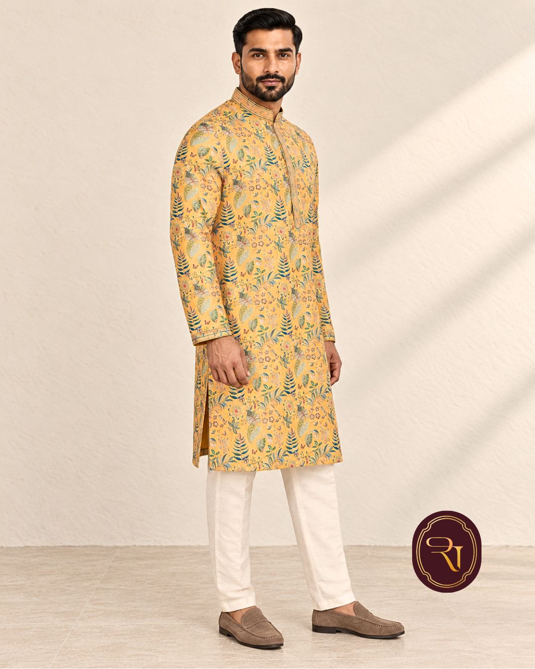 Shahanai Men's Chikankari Digital Print Kurta