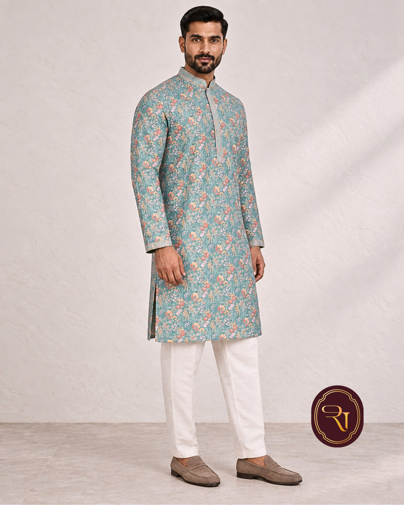 Shahanai Men's Chikankari Digital Print Kurta