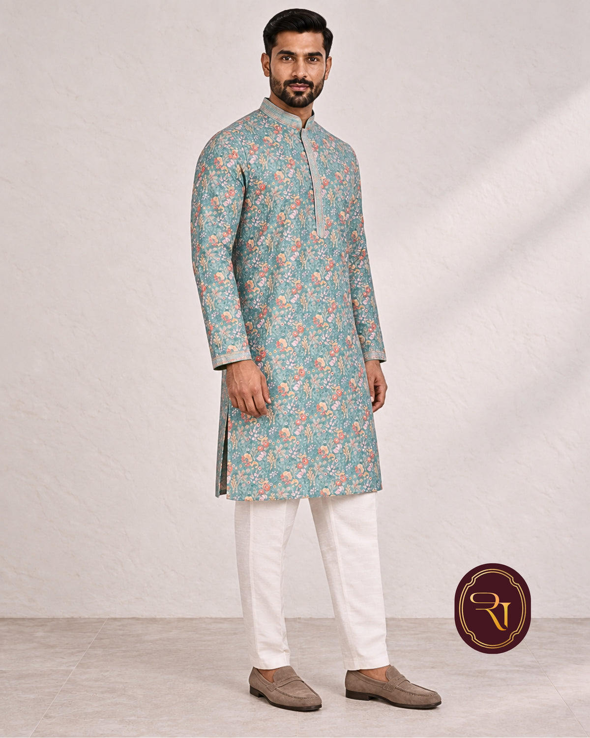 Shahanai Men's Chikankari Digital Print Kurta