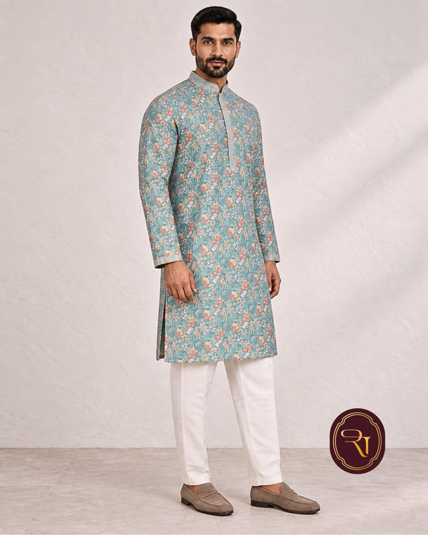 Shahanai Men's Chikankari Digital Print Kurta