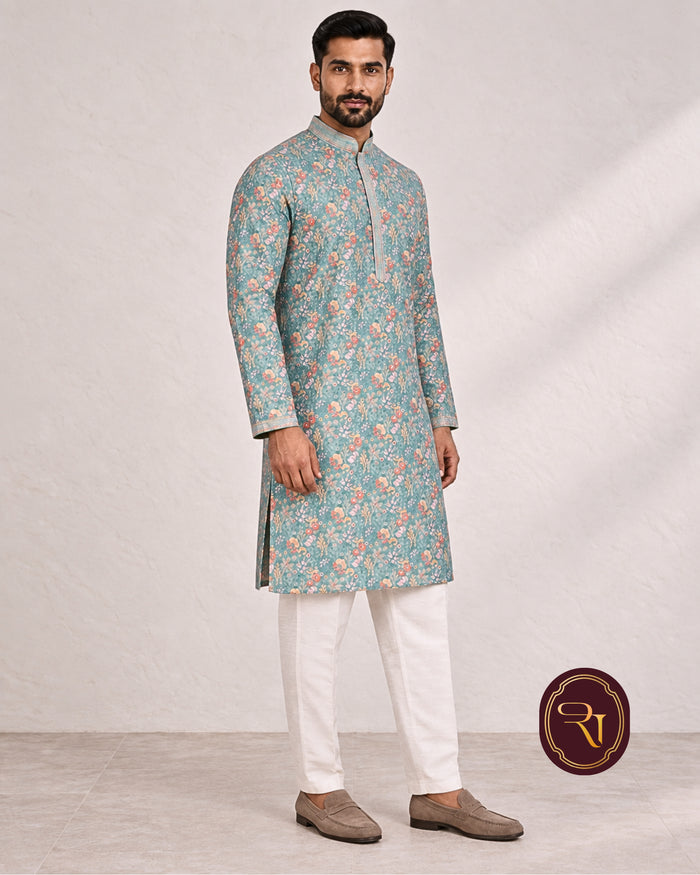 Shahanai Men's Chikankari Digital Print Kurta