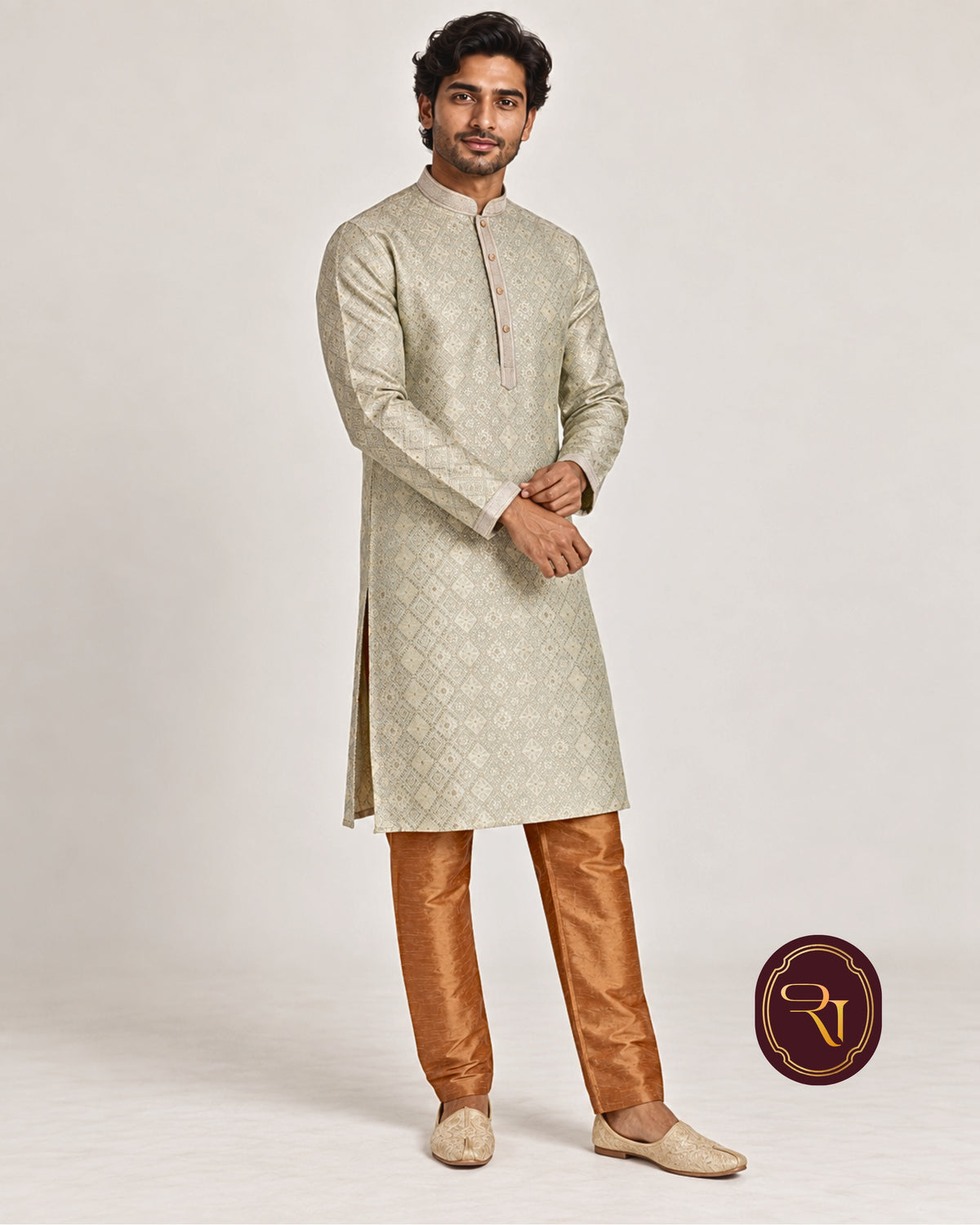 Shahanai Men's Pure Banarasi Self-Textured Kurta