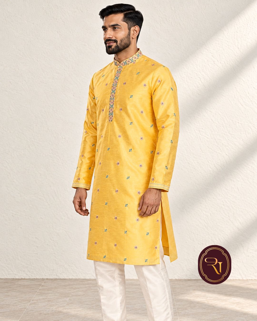Shahanai Men's Silk Kurta with Machine and Hand Work