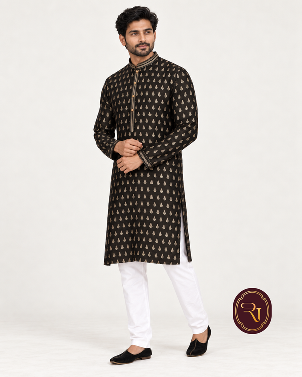 Shahanai Men's Pure Banarasi Self-Textured Kurta