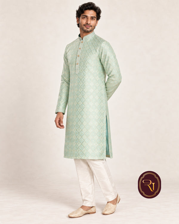 Shahanai Men's Pure Banarasi Self-Textured Kurta