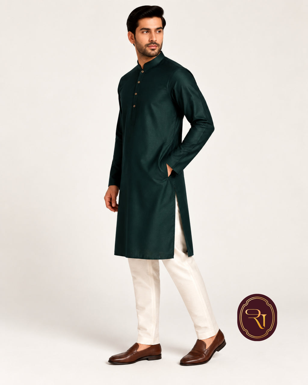 Shahanai Men's Pure Cotton B Green Kurta
