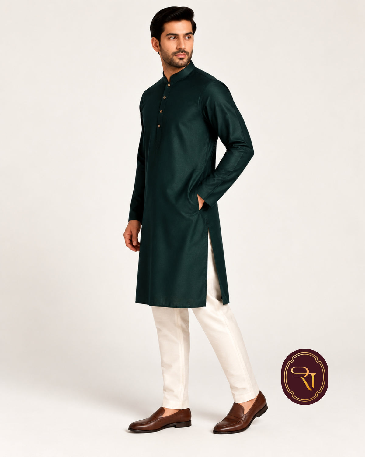 Shahanai Men's Pure Cotton B Green Kurta