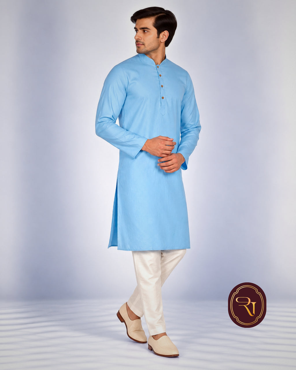 Shahanai Men's Pure Cotton S Blue Kurta