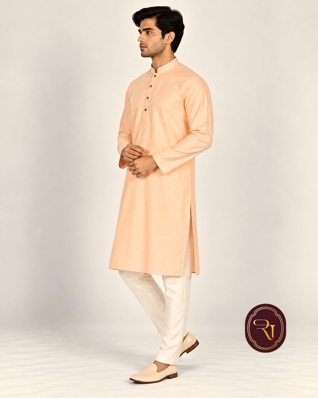 Shahanai Men's Pure Cotton Peach Colour Kurta
