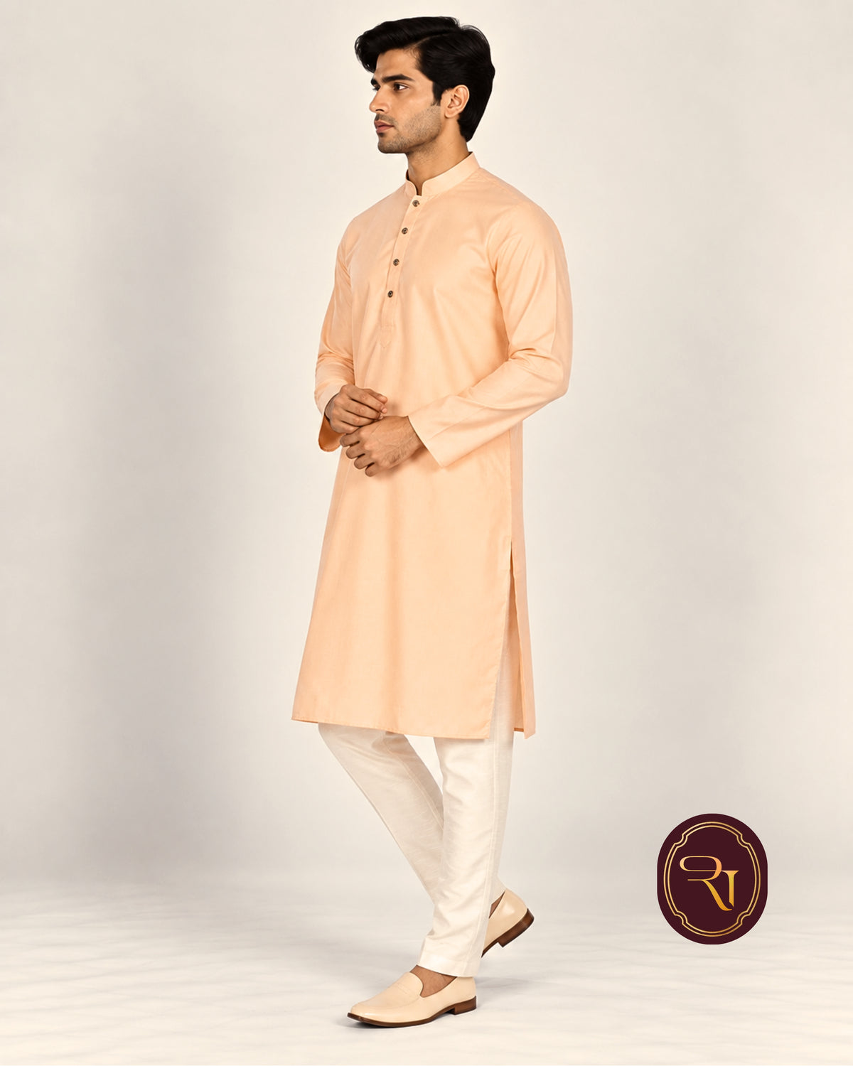 Shahanai Men's Pure Cotton Peach Colour Kurta