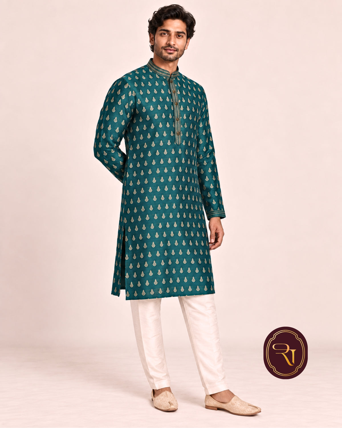 Shahanai Men's Pure Banarasi Self-Textured Kurta