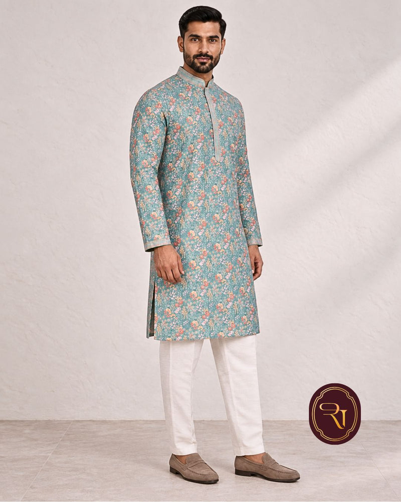Shahanai Men's Chikankari Digital Print Kurta
