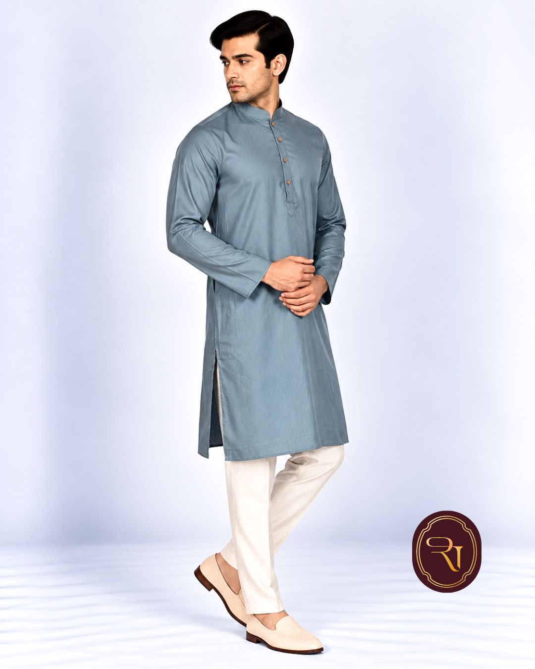 Shahanai Men's Pure Banarasi Self-Textured Kurta
