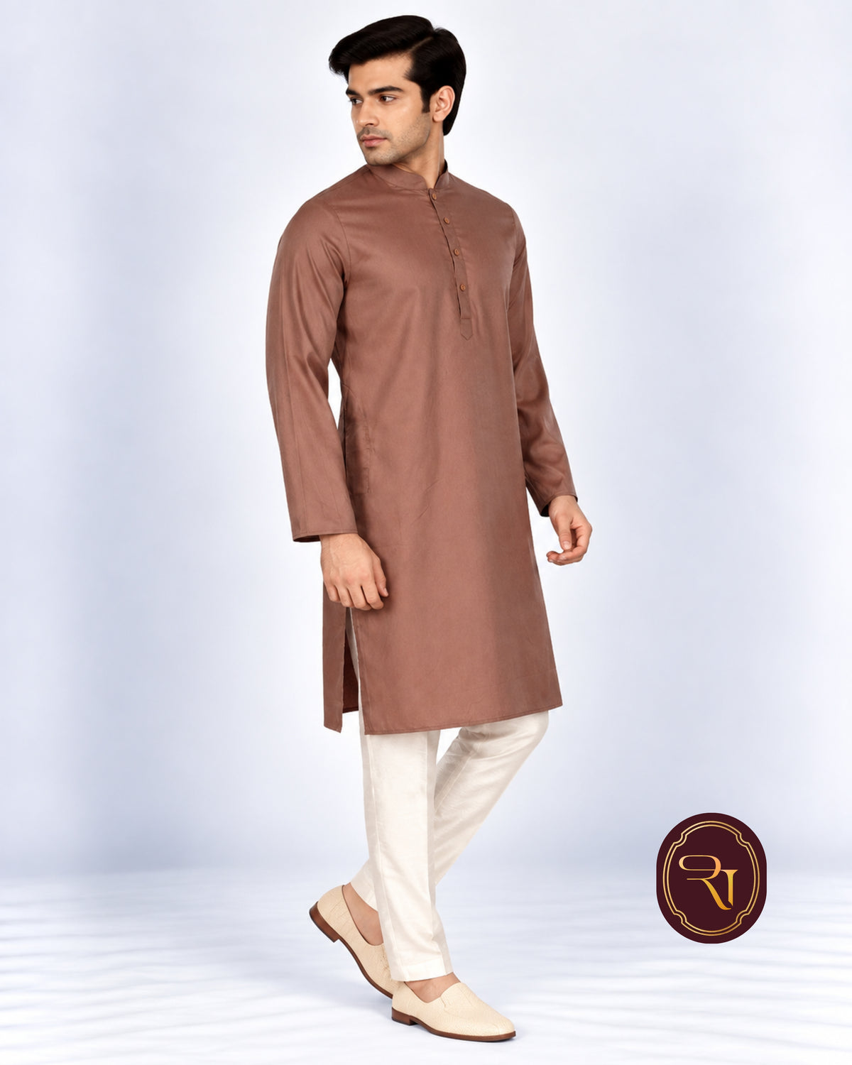 Shahanai Men's Pure Cotton Brown Kurta