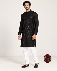 Shahanai Men's Silk Kurta with Allover Heavy Work