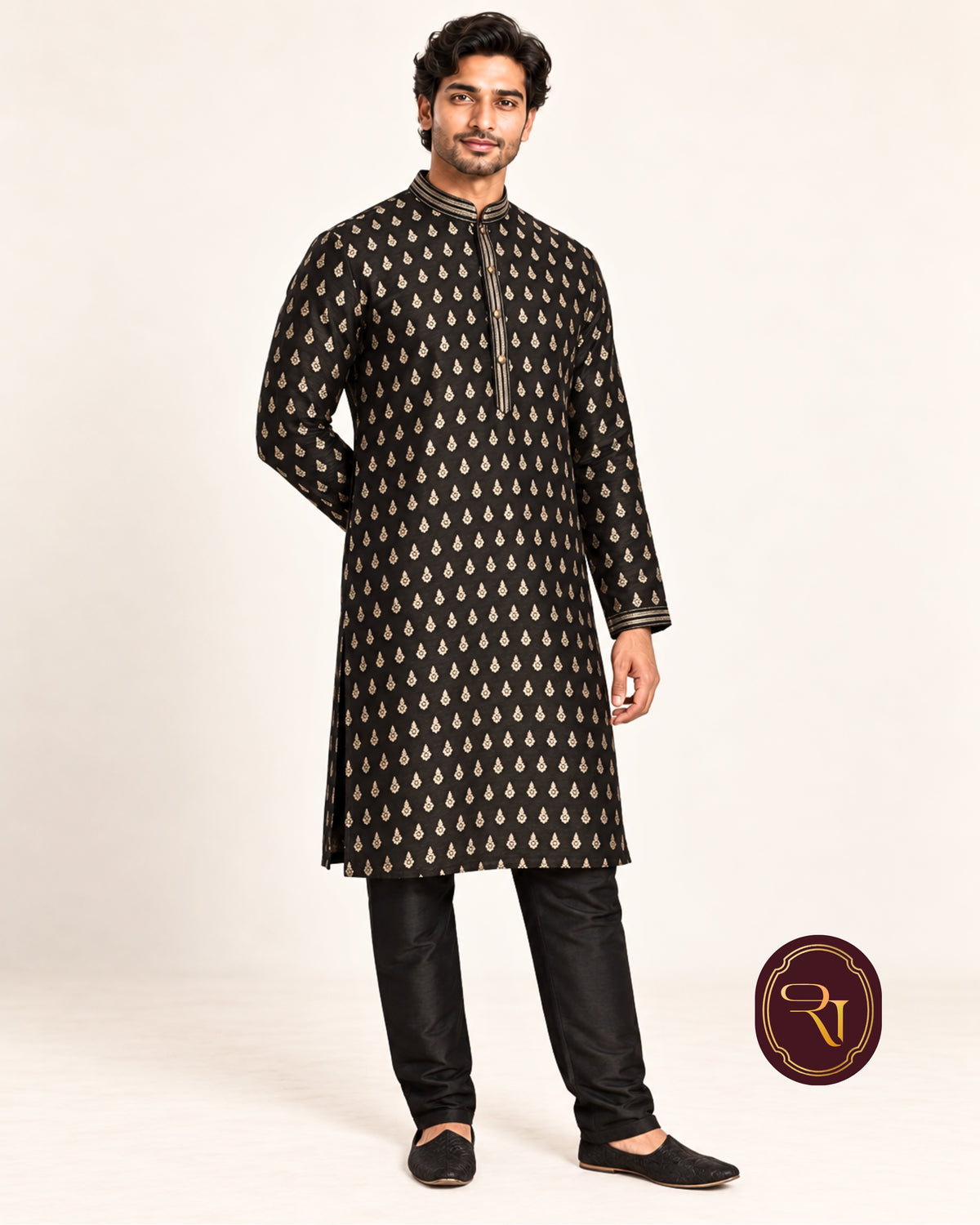 Shahanai Men's Pure Banarasi Self-Textured Kurta