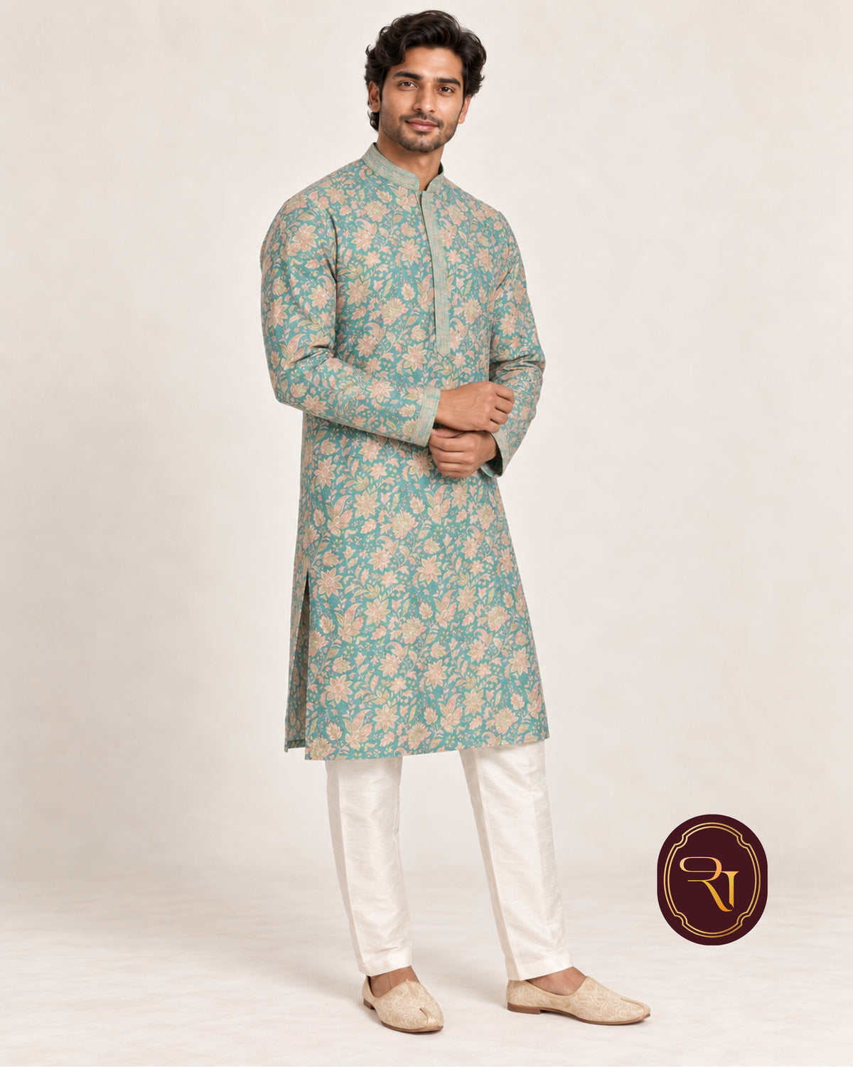Shahanai Men's Chikankari Digital Print Kurta