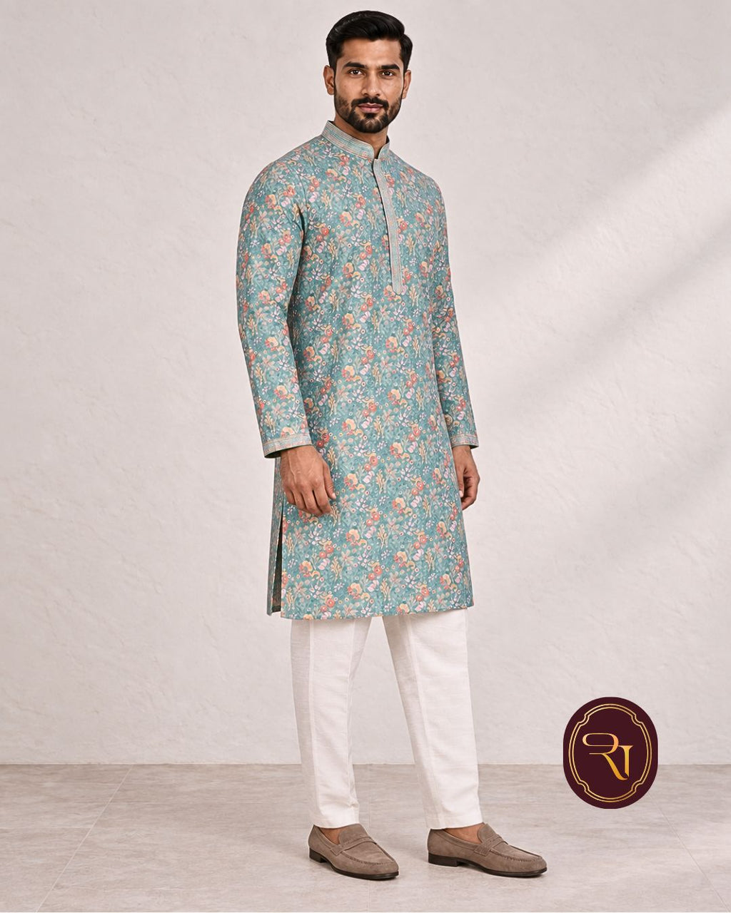 Shahanai Men's Chikankari Digital Print Kurta