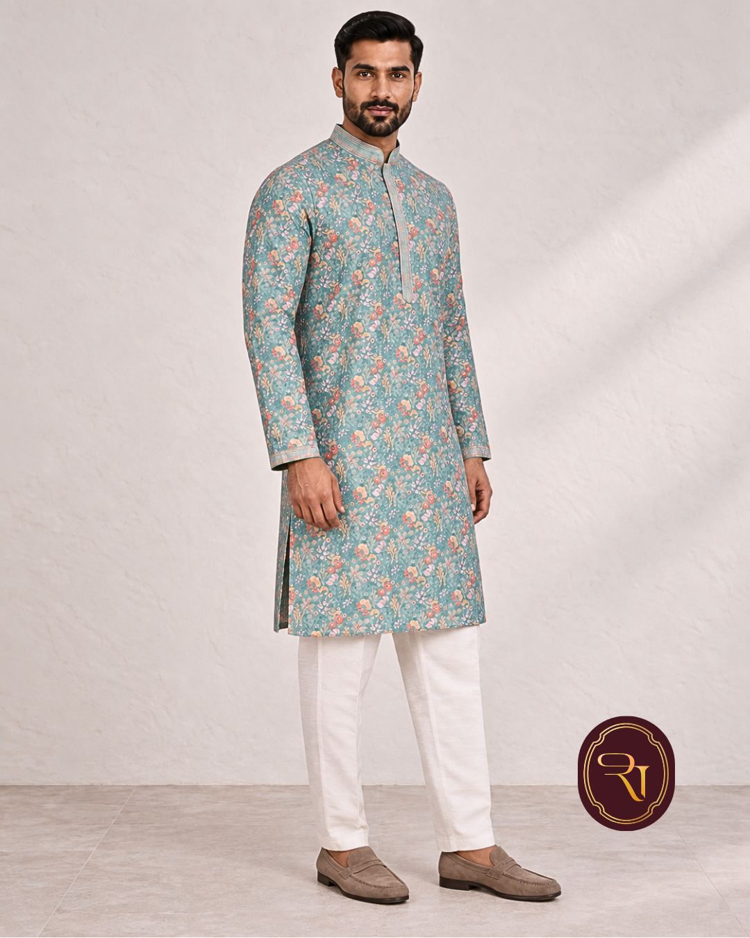 Shahanai Men's Chikankari Digital Print Kurta