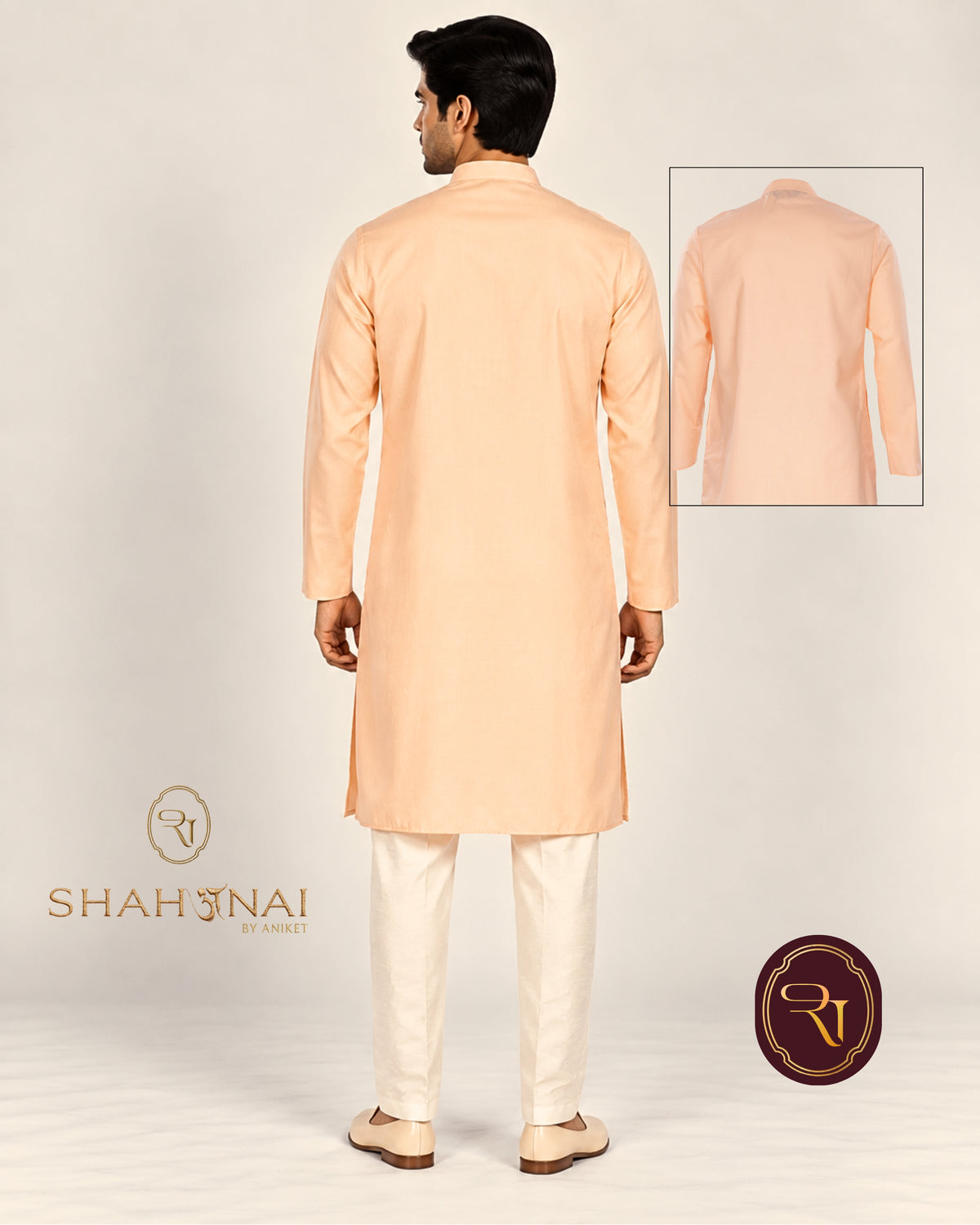 Shahanai Men's Pure Cotton Peach Colour Kurta