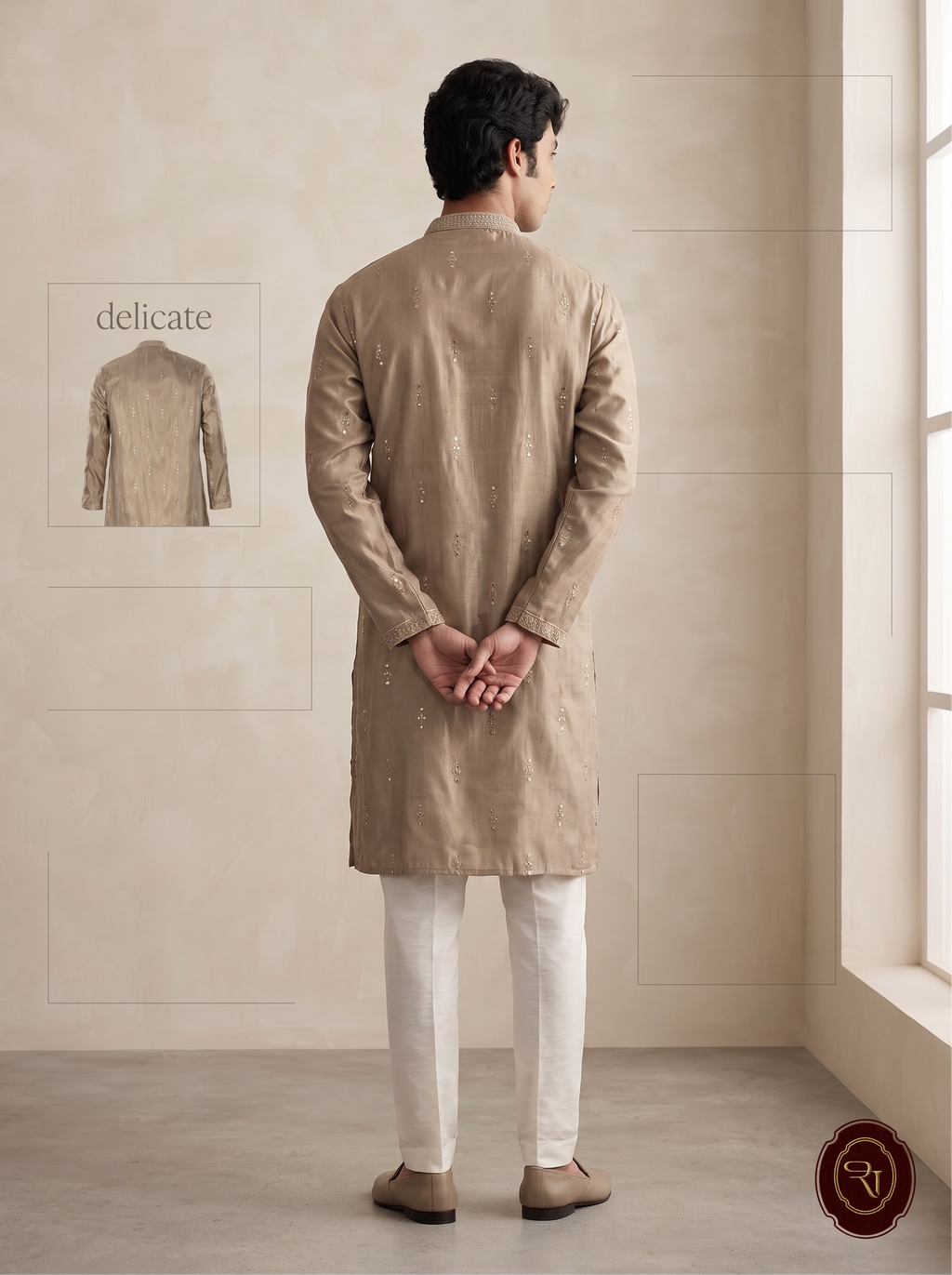 Shahanai Men's Silk Kurta with Allover Heavy Work