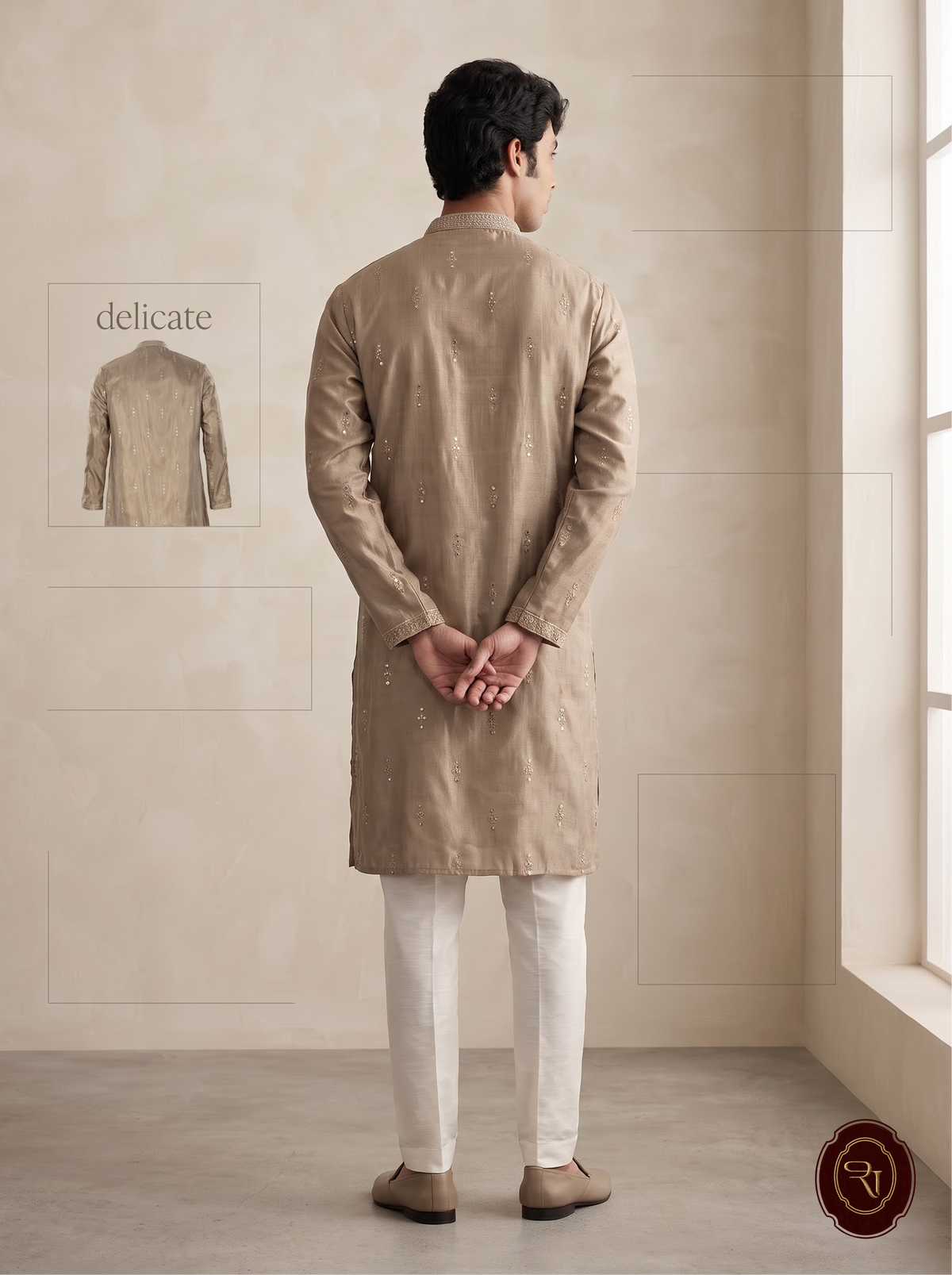 Shahanai Men's Silk Kurta with Allover Heavy Work