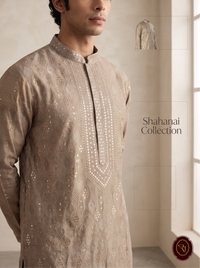 Shahanai Men's Silk Kurta with Allover Heavy Work